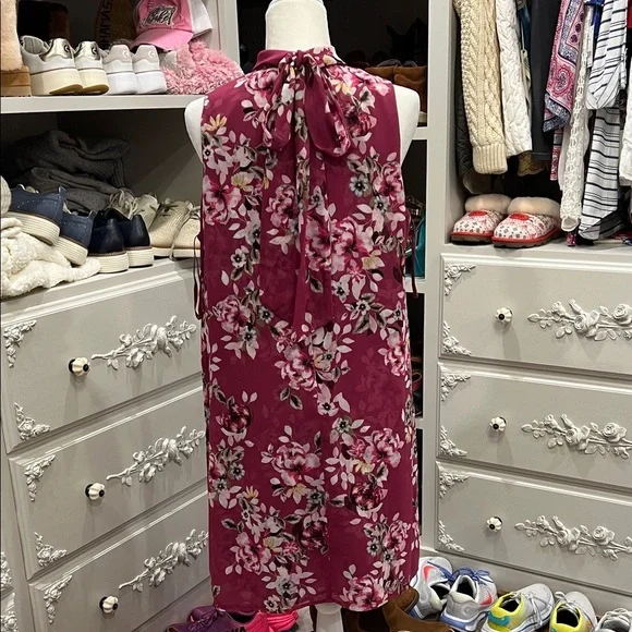 White House Black Market Burgundy Floral Midi Dress, Sleeveless, NWT, 14 - Picture 4 of 9
